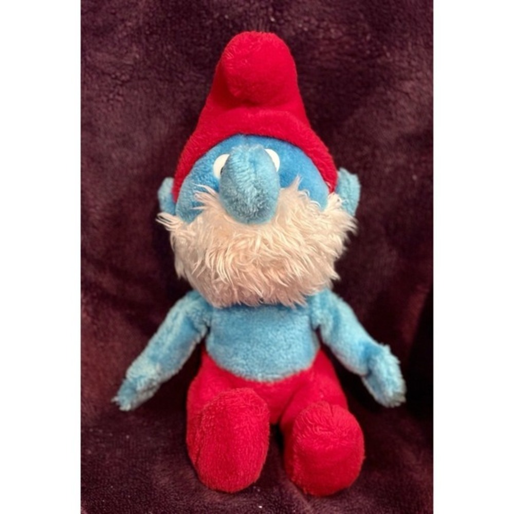 Vintage 80's Papa Smurf Plush Wallace Berrie Peyo Blue Red Soft Toy Collectible